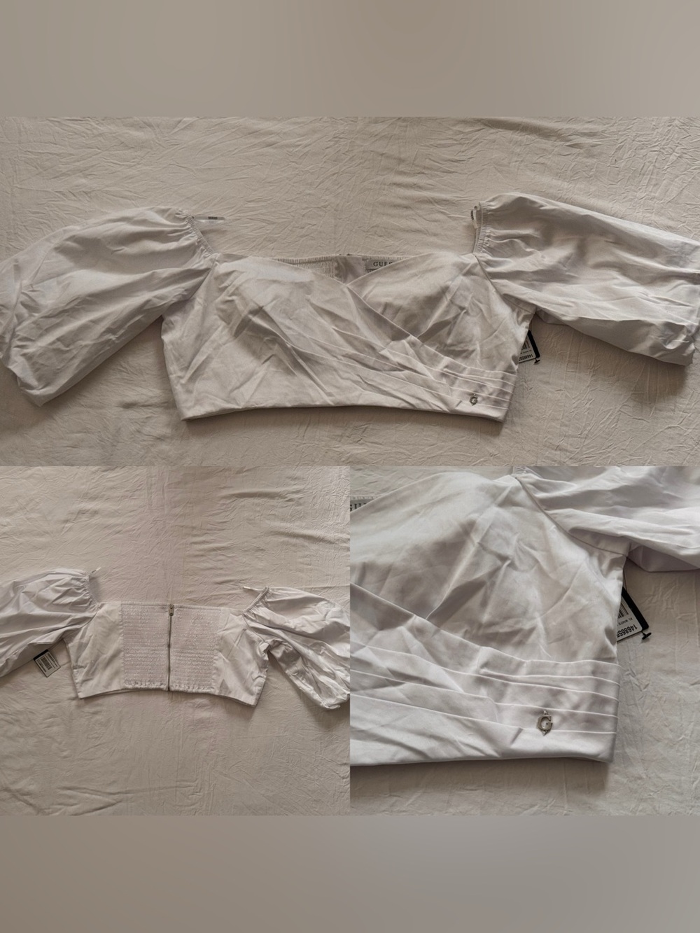 GUESS XL White Puff-Sleeve Off Shoulder Cropped Jun Top NWT